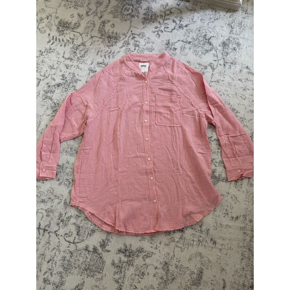 Aerie Pool-To-Party Cover Up Button Pink Size Small Oversized Lagenlook Beach - Picture 7 of 10
